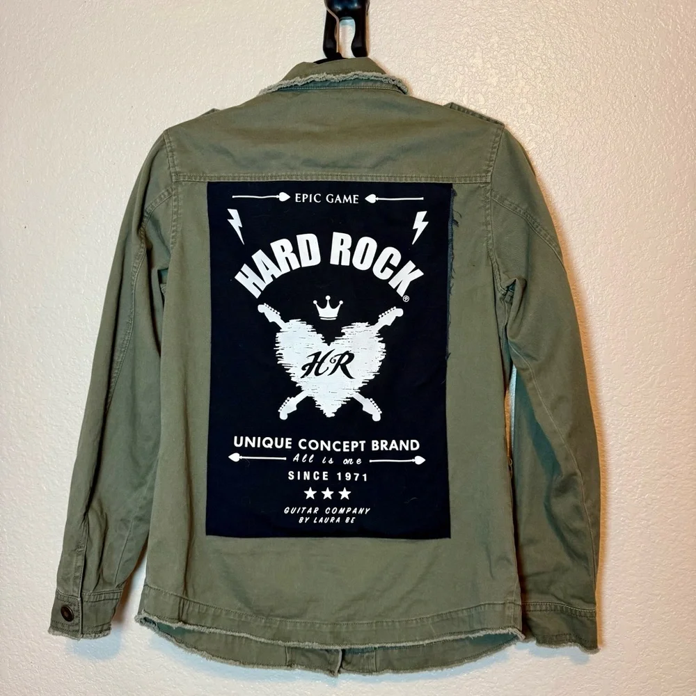 Hard Rock Laura Be Military Army Jacket With Patches Green Size Small